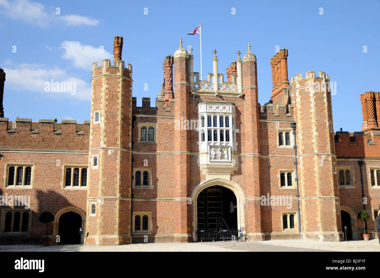 Hampton Court, Great Gatehouse as seen from inside Base Court, London, UK Stock Photo
