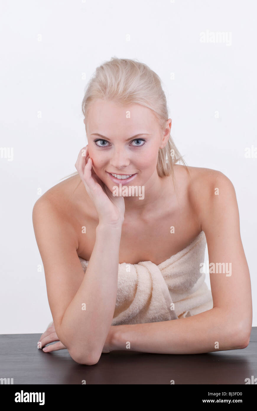 Young woman with bath towel Stock Photo
