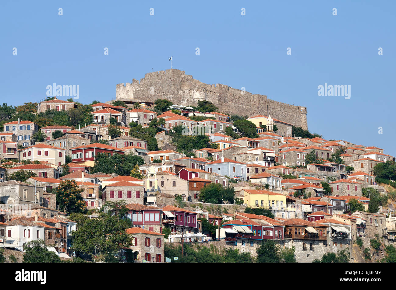 Village and castle of Molyvos, Lesvos island, Greece Stock Photo