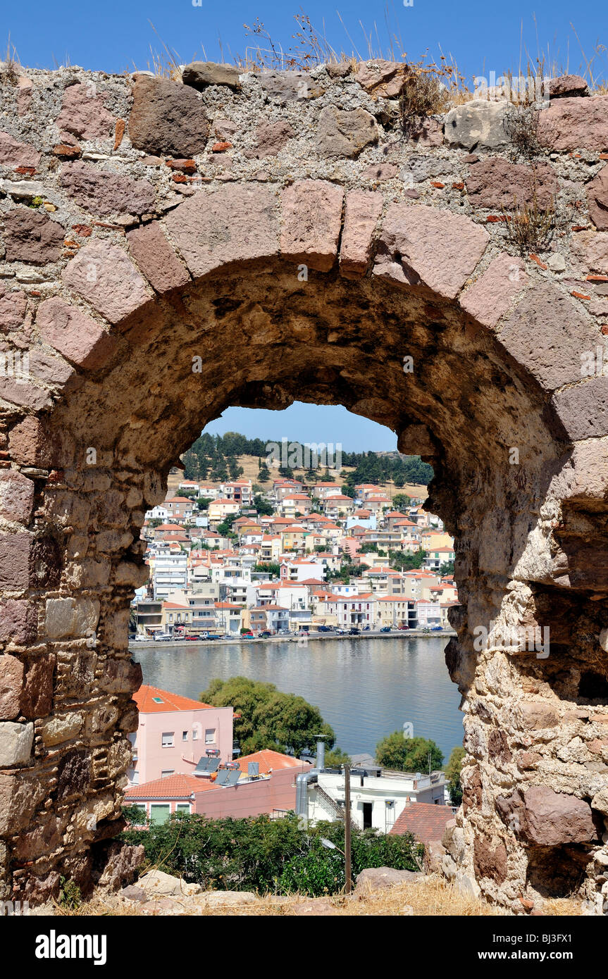 View of the north part of Mytilini city through the castle, Lesvos ...