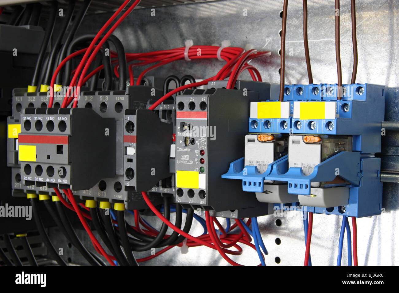New control panel with static energy meters and circuit-breakers Stock Photo