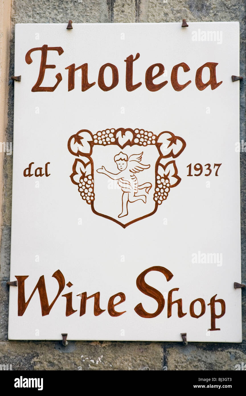 Enoteca, wine shop sign, Cortona, Tuscany, Italy, Europe Stock Photo
