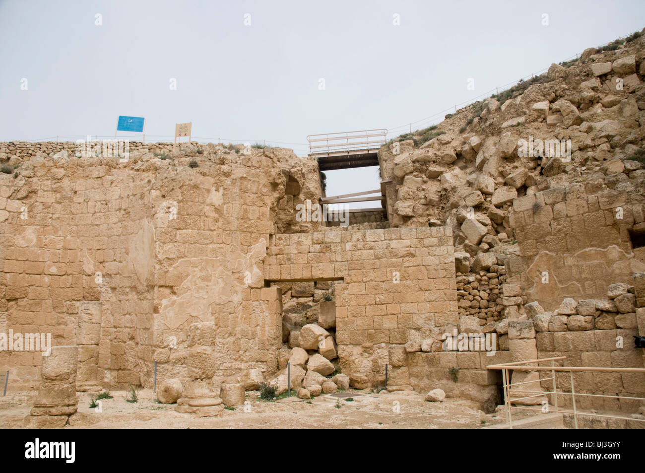Israel, West Bank, Judaea, Herodion a castle fortress built by King Herod 20 B.C.E. Remains of the castle. Main Entrance Stock Photo