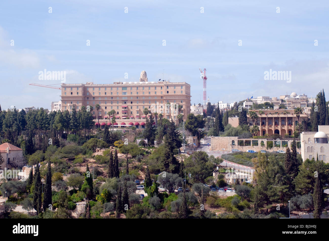 Israel, Jerusalem, King David Hotel and Yemin Moshe neighbourhood overlooks the Old City Stock Photo