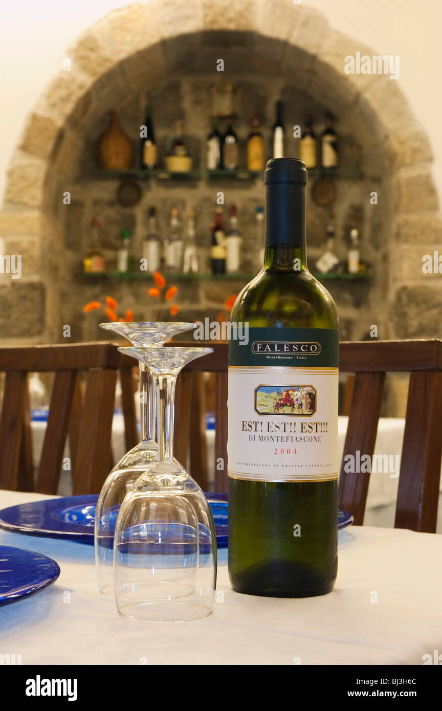 Bottle of white wine, Est Est Est, Da Picchietto, restaurant, Bolsena, Lazio, Italy, Europe Stock Photo