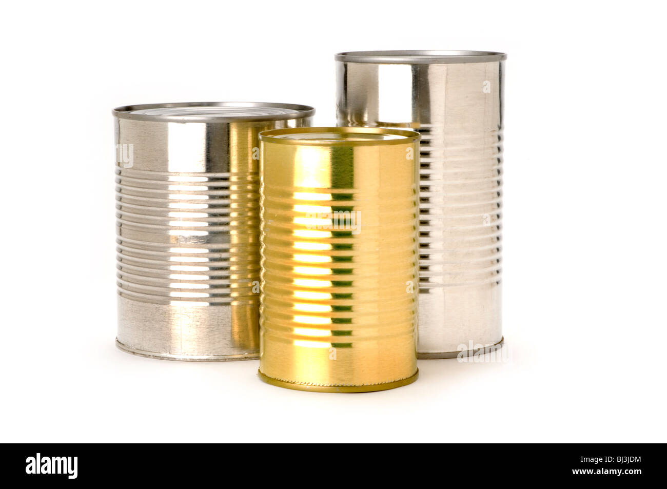 tin cans on white background Stock Photo