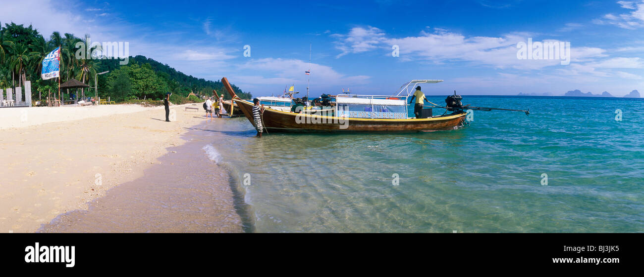 Fishing boat on the beach, Ko Hai or Koh Ngai island, Trang, Thailand, Asia Stock Photo