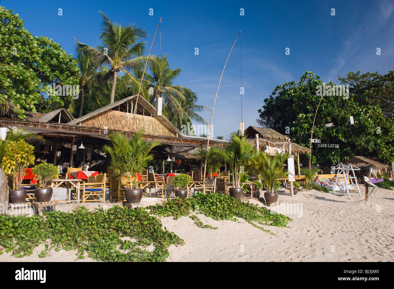 Beach restaurant on Long Beach, Phra Ae Beach, island of Ko Lanta, Koh Lanta, Krabi, Thailand, Asia Stock Photo