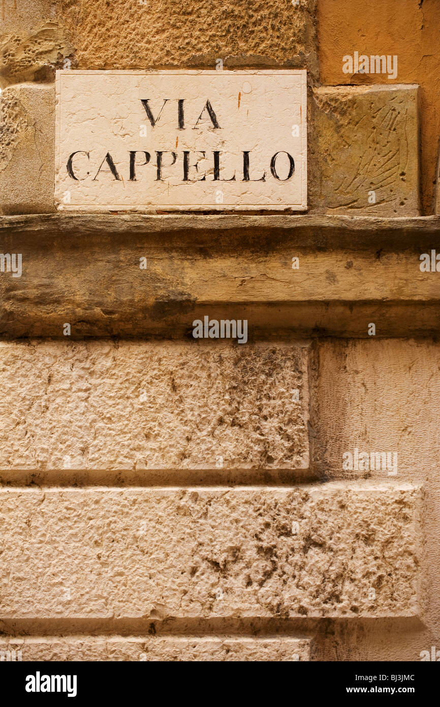 Historical Via Cappello where Juliet lived in Verona Stock Photo