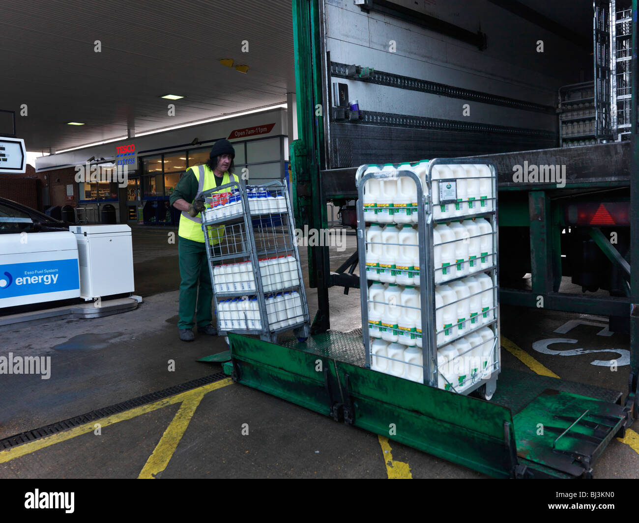 Milk Delivery to a Supermarket Stock Photo