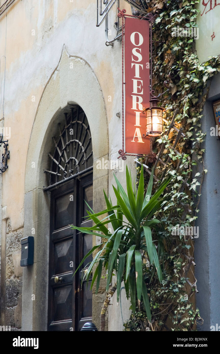 Restaurant sign, Antica Osteria L'Agania, Arezzo, Tuscany, Italy, Europe Stock Photo