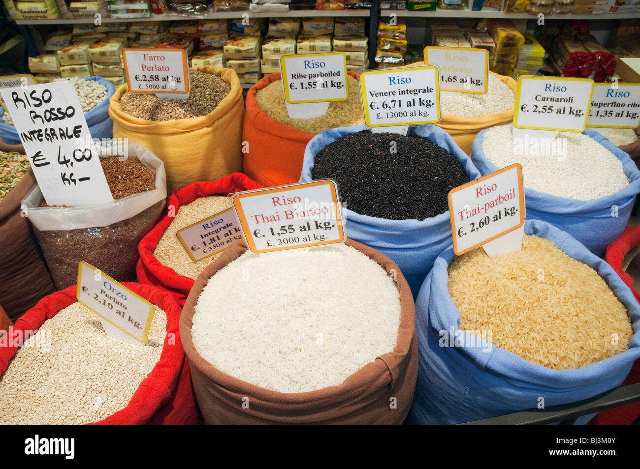 Different kinds of rice, Ambrogio Market, Florence, Tuscany, Italy ...