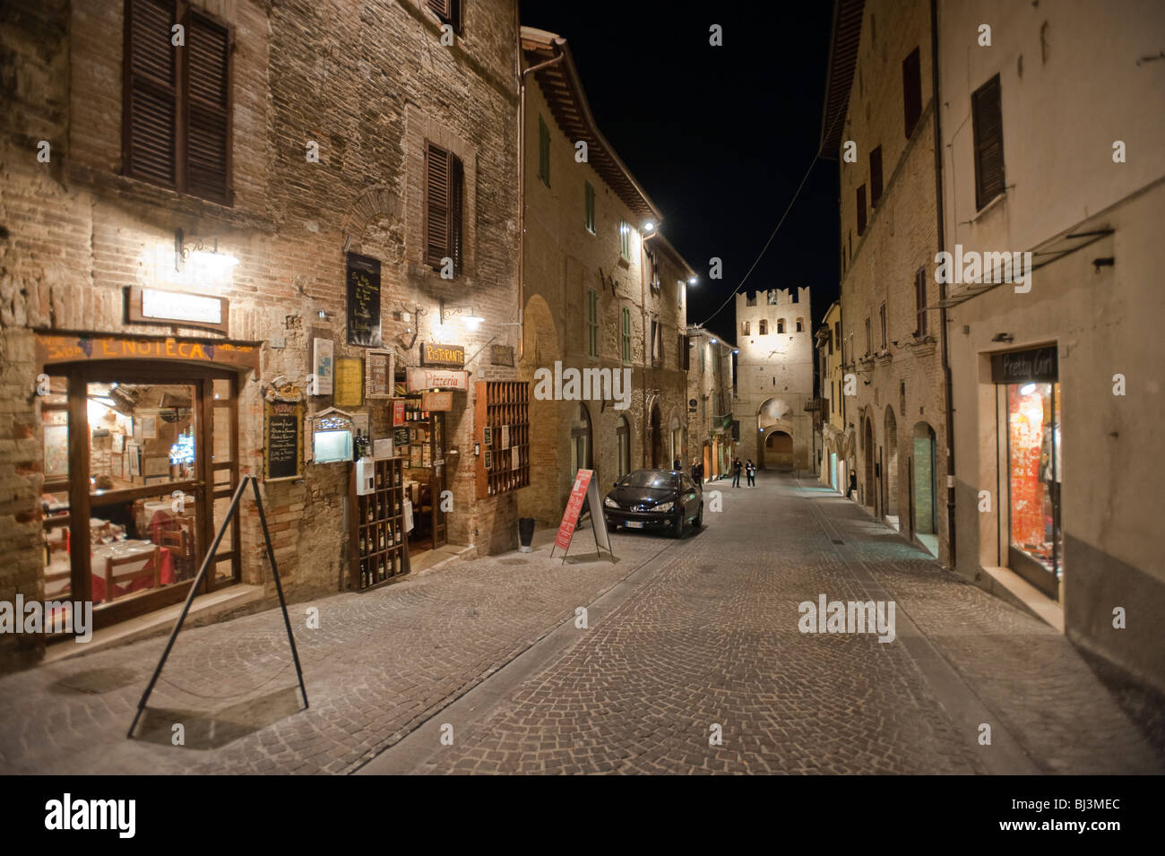 Street at night, Montefalco, Umbria, Italy, Europe Stock Photo
