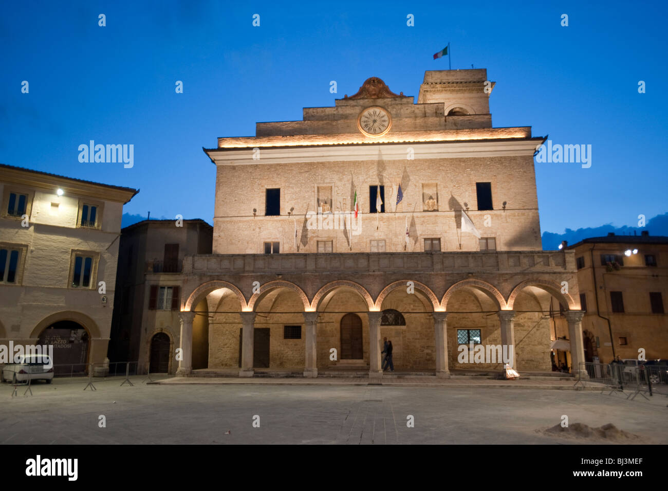 Historic building, illuminated, Montefalco, Umbria, Italy, Europe Stock Photo