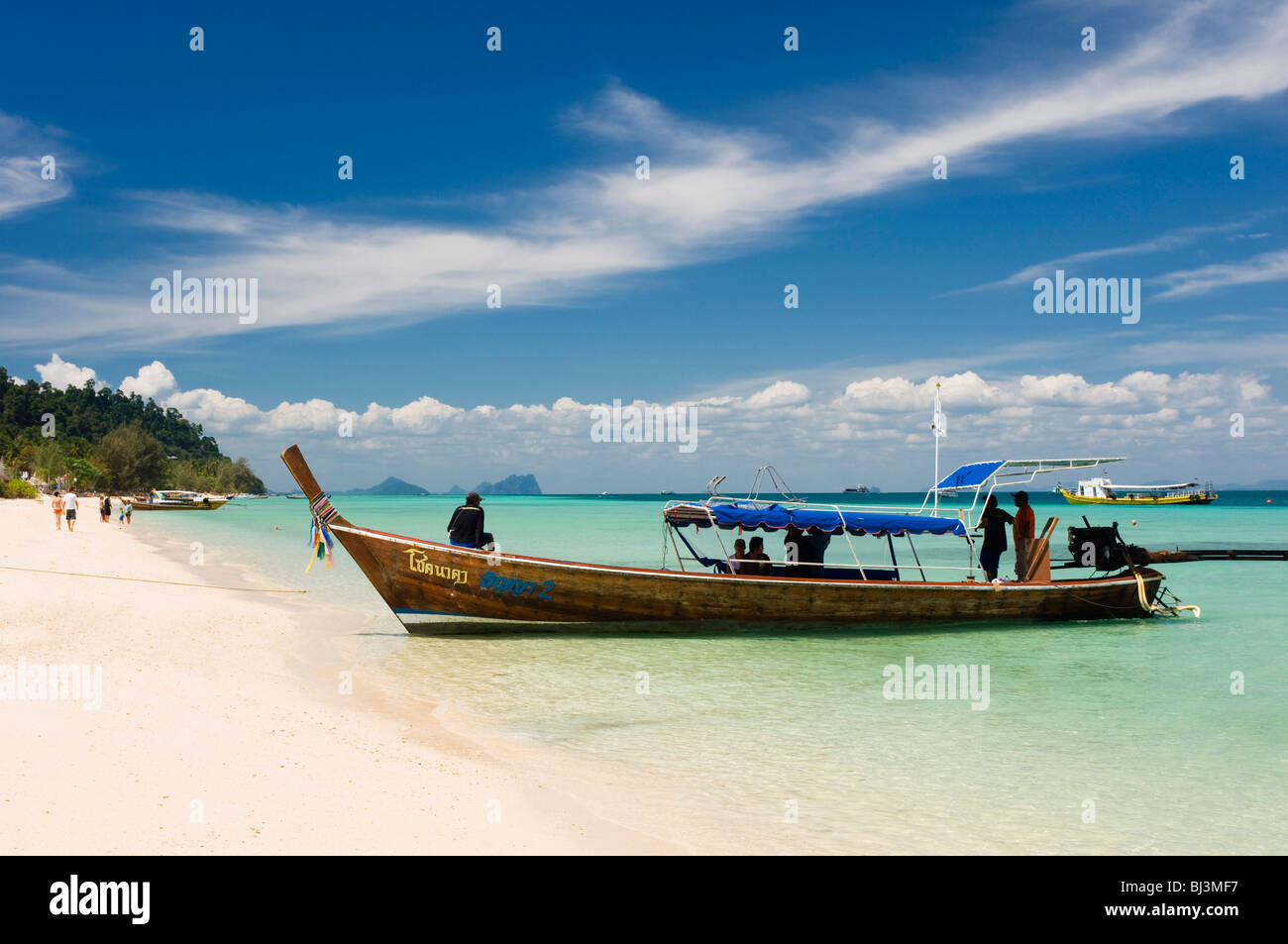 Longtail boat on the beach, Ko Hai or Koh Ngai island, Trang, Thailand, Asia Stock Photo