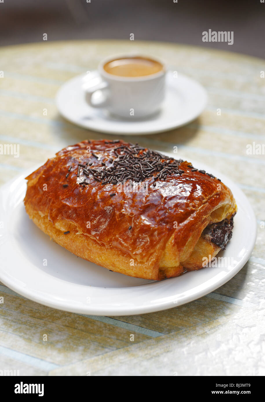Chocolate Croissant and coffee Stock Photo Alamy