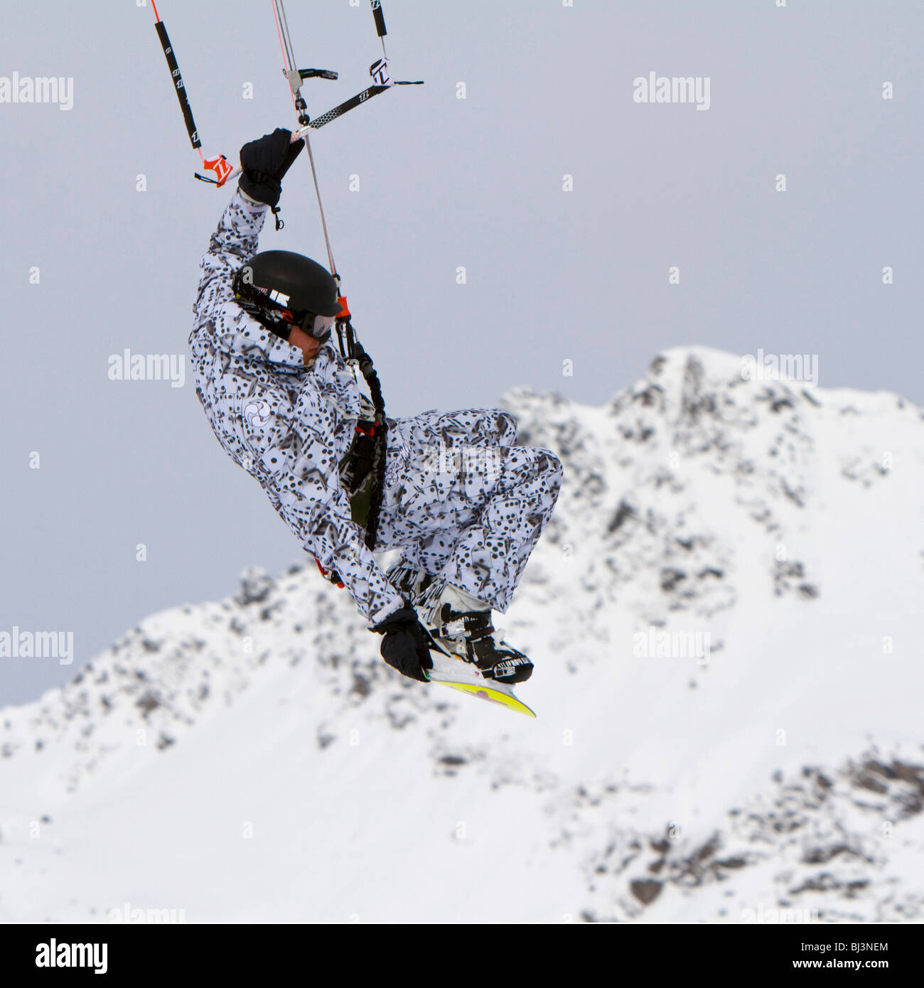 Snow kiting, snow boarder with kite, Obertauern, Hohe Tauern region, Salzburg, Austria, Europe Stock Photo