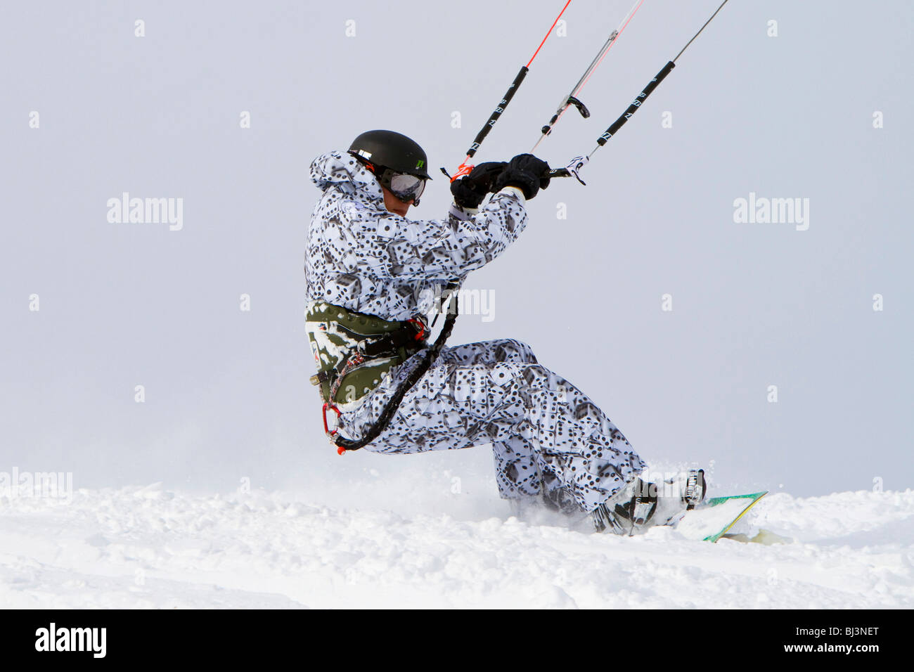 Snow kiting, snow boarder with kite, Obertauern, Hohe Tauern region, Salzburg, Austria, Europe Stock Photo