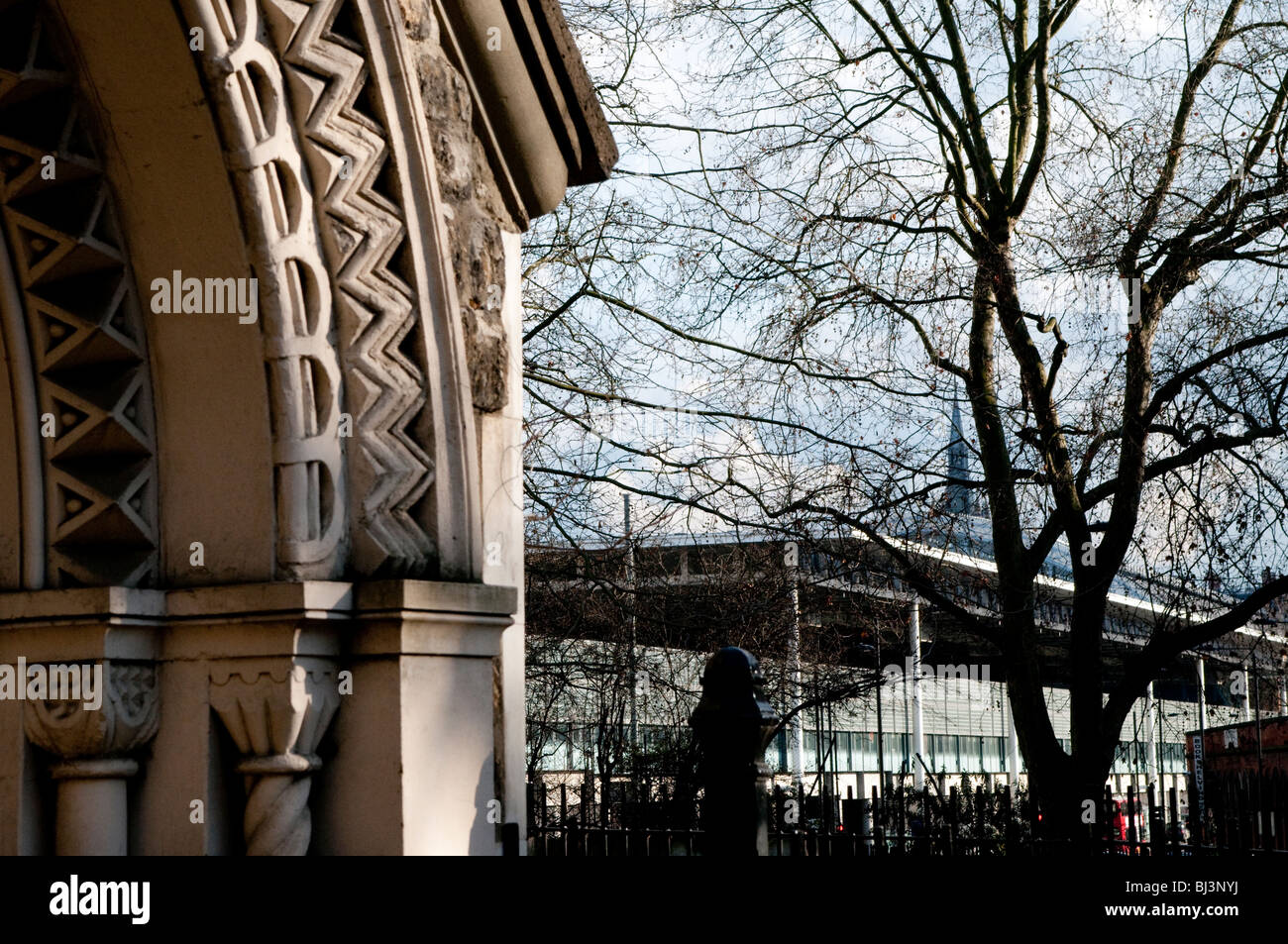 Portal of St Pancras Old Church and St Pancras Station, London Borough of Camden, UK Stock Photo