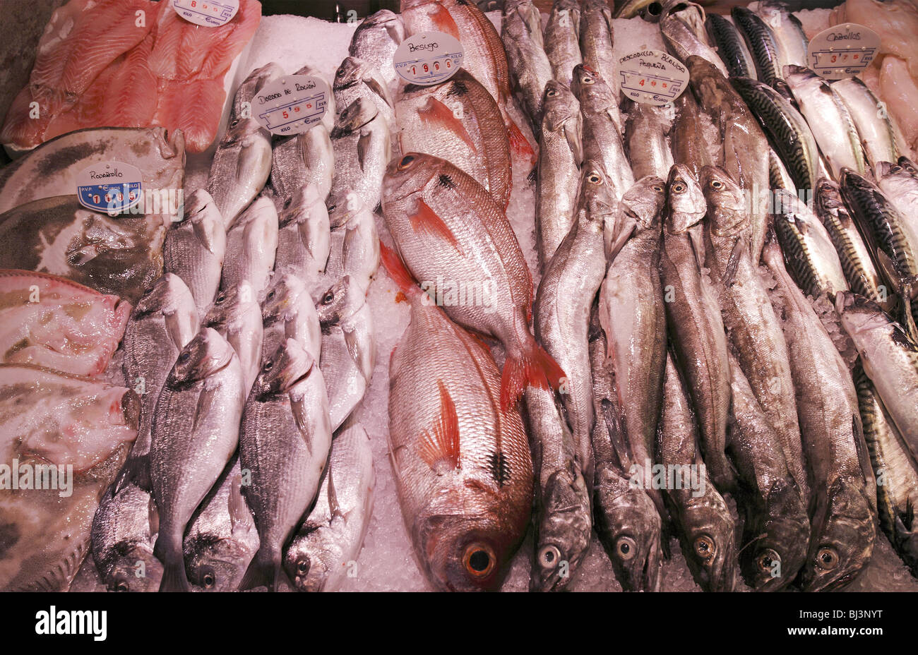 Seafood, local market in Aranjuez, Spain Stock Photo