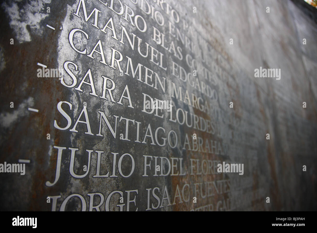 Plaque commemorating the executed, Villa Grimaldi, torture center, Santiago de Chile, Chile, South America Stock Photo