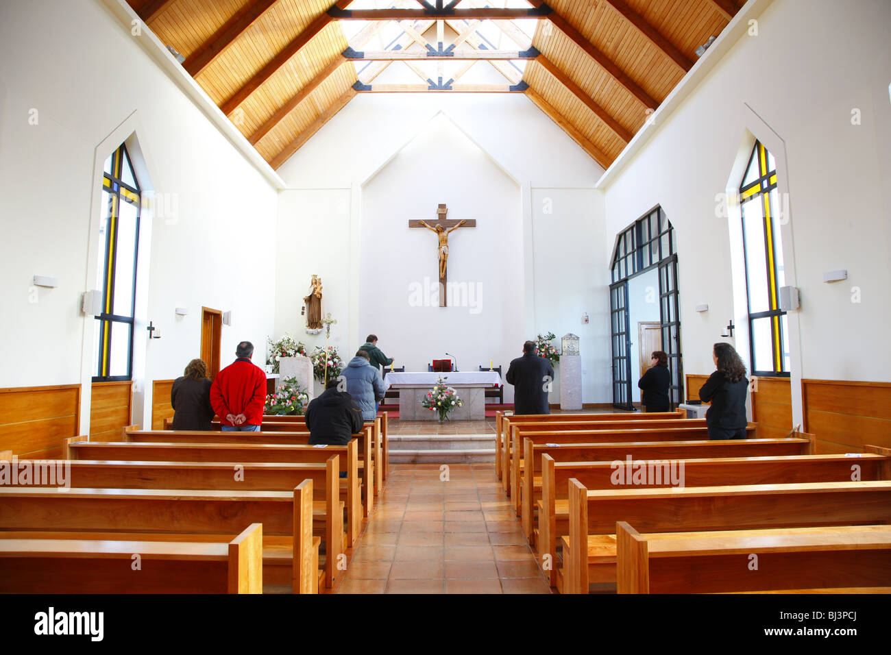 Devotions in the Carmelite Monastery, Puerto Montt, Chile, South America Stock Photo