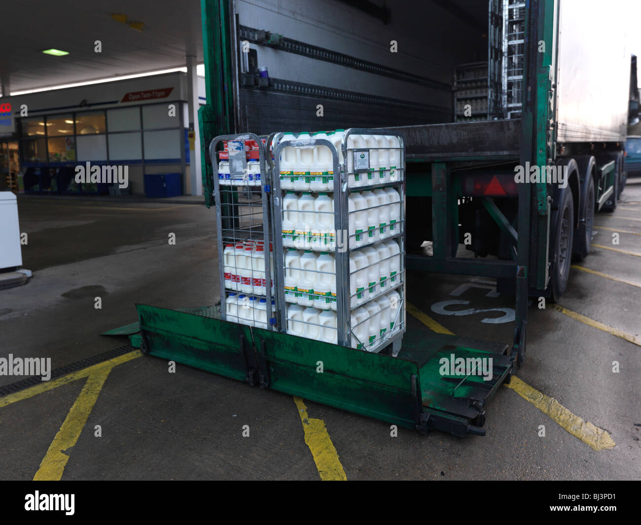 Milk Delivery to a Supermarket Stock Photo