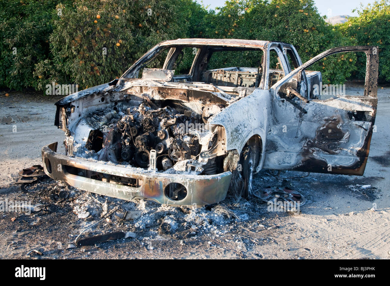 Torched  'compact' stolen pickup Stock Photo
