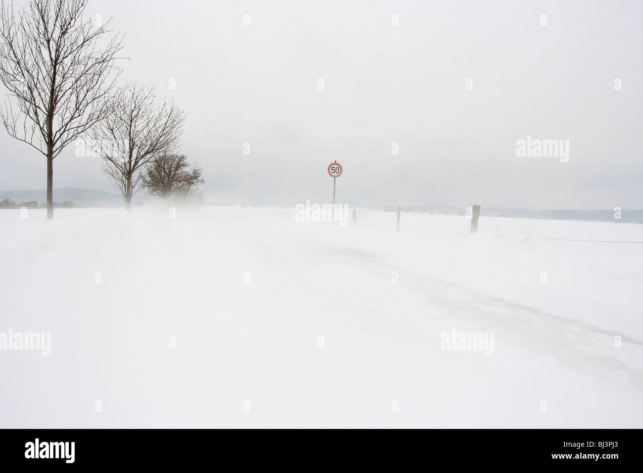 Snowbank on a country road Stock Photo