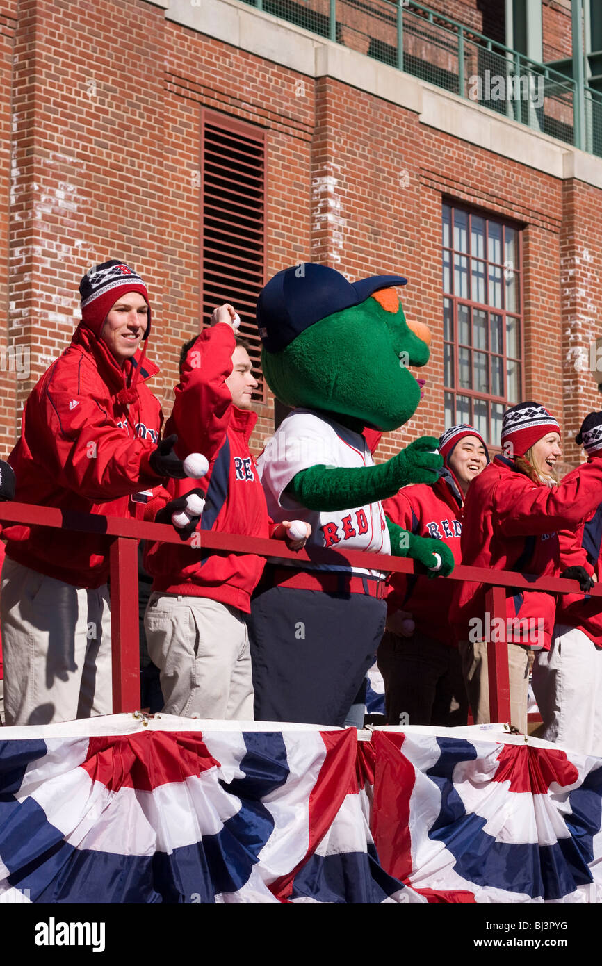 Boston Red Sox Mascot "Wally" and volunteers throw out souvineer