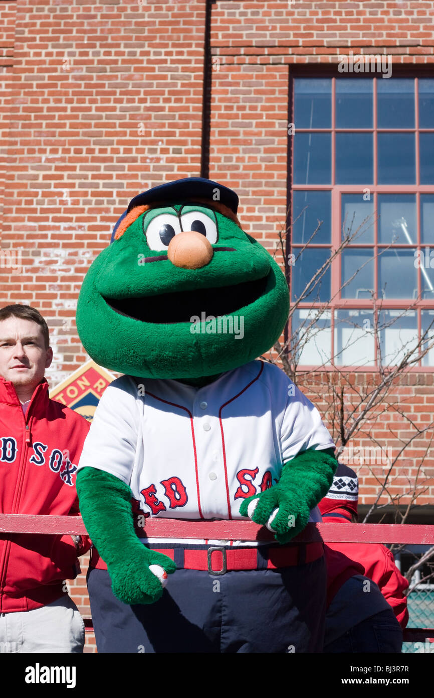 Boston Red Sox Mascot Wally and volunteers throw out souvineer