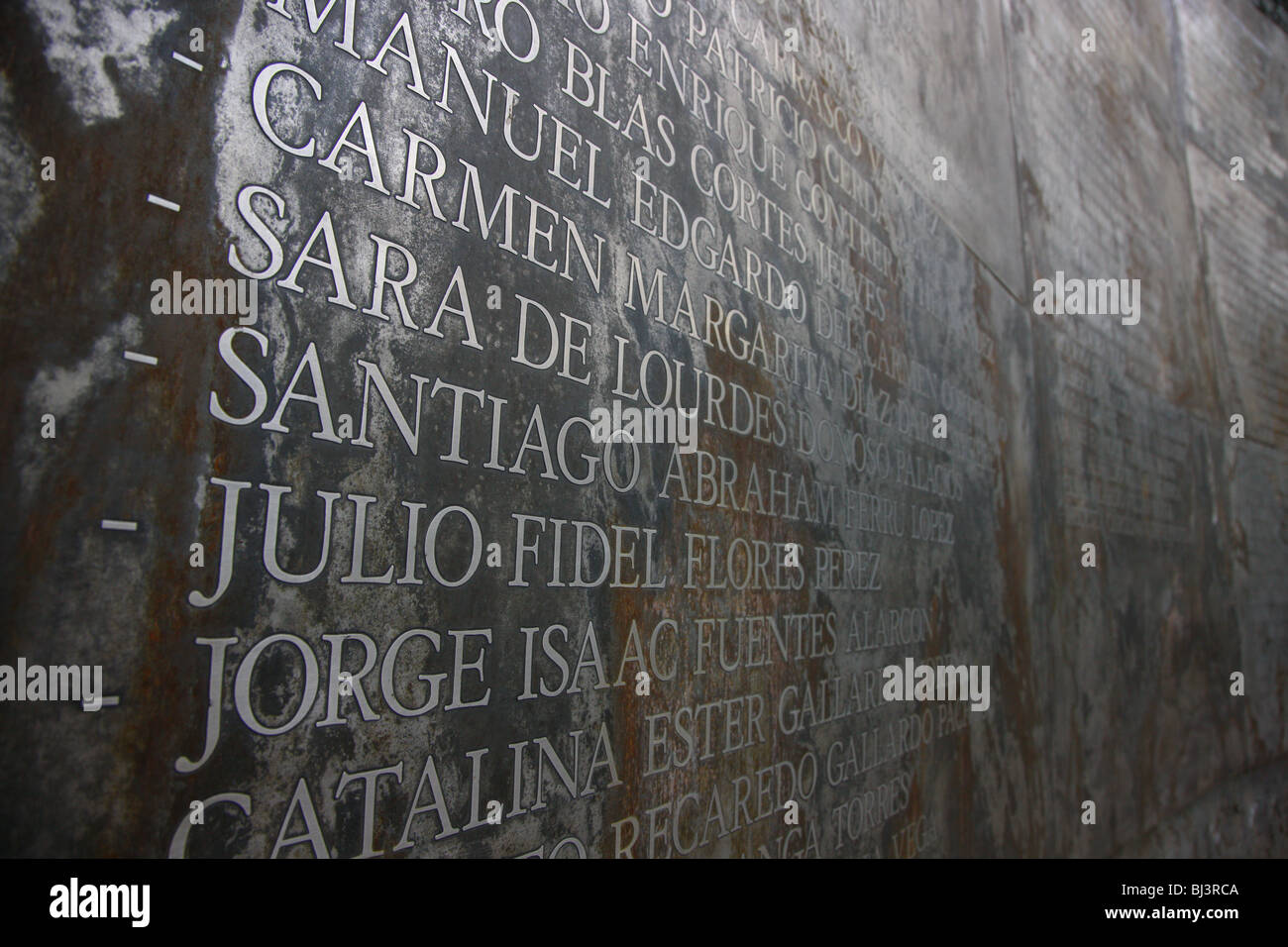 Plaque commemorating the executed, Villa Grimaldi, torture center, Santiago de Chile, Chile, South America Stock Photo