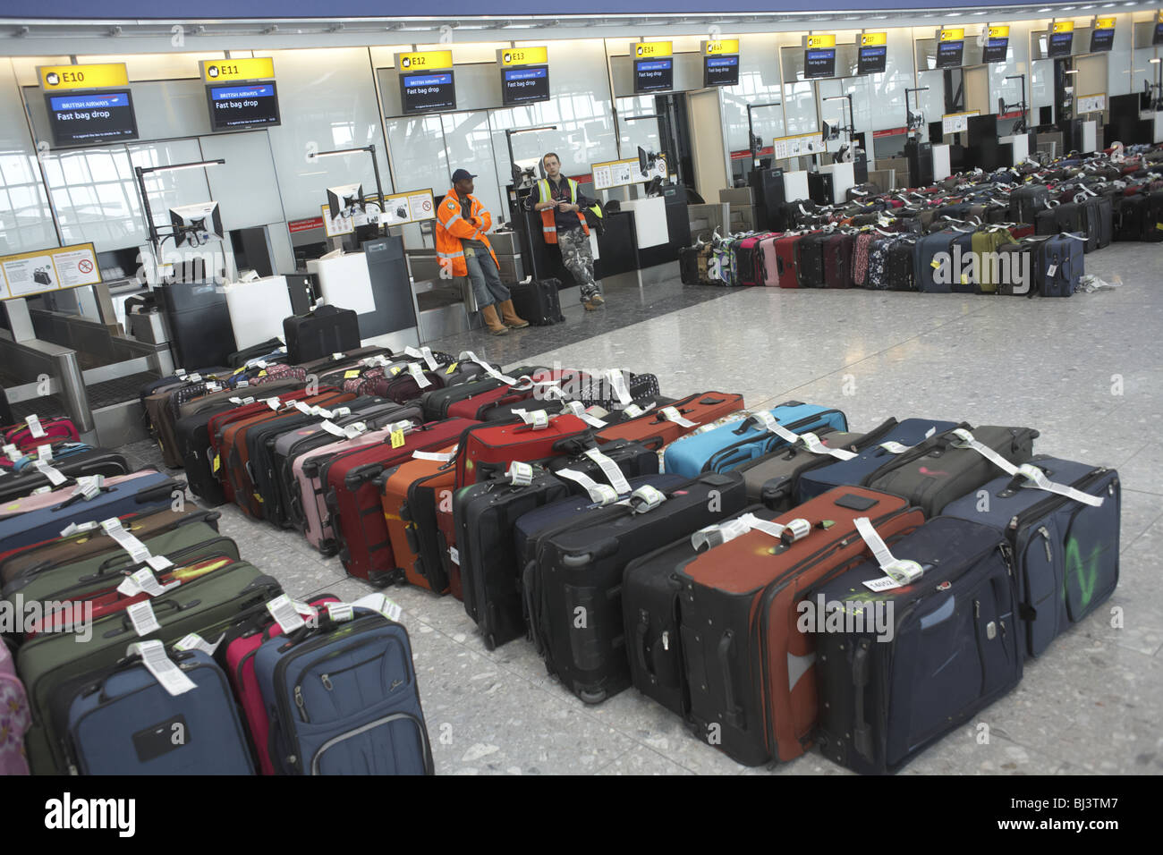 Heathrow Airport's terminal baggage tests before opening. Stock Photo
