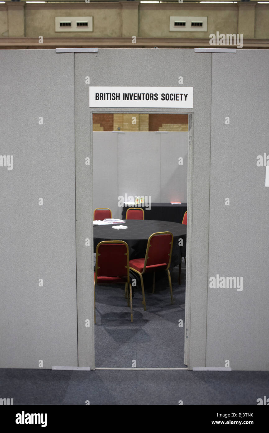 Entrance to a vacant British Inventors Society (BIS) at their stand at the inventors fair in Alexandra Palace. Stock Photo