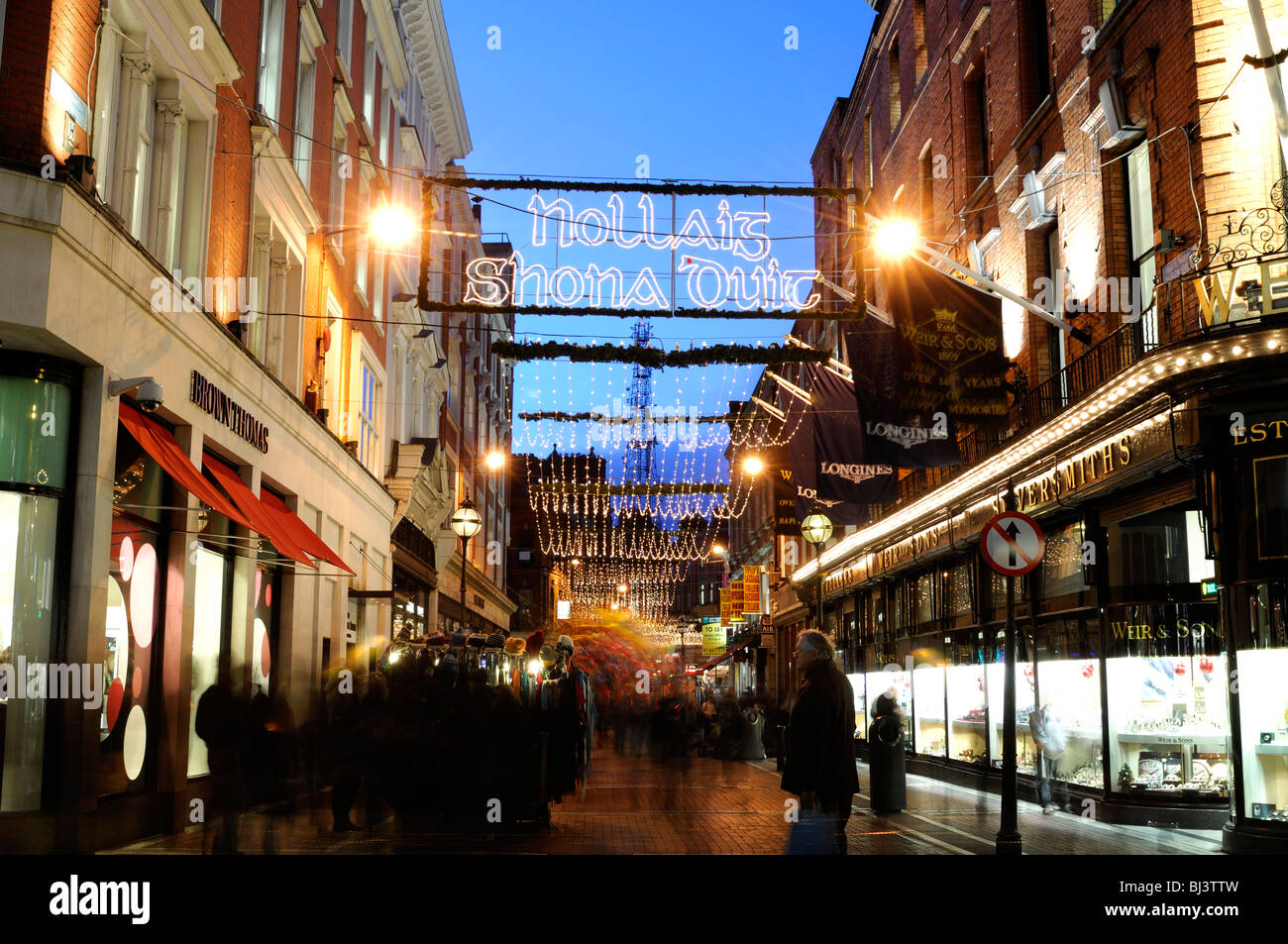 Christmas lights decorations Wicklow Street Dublin city Ireland