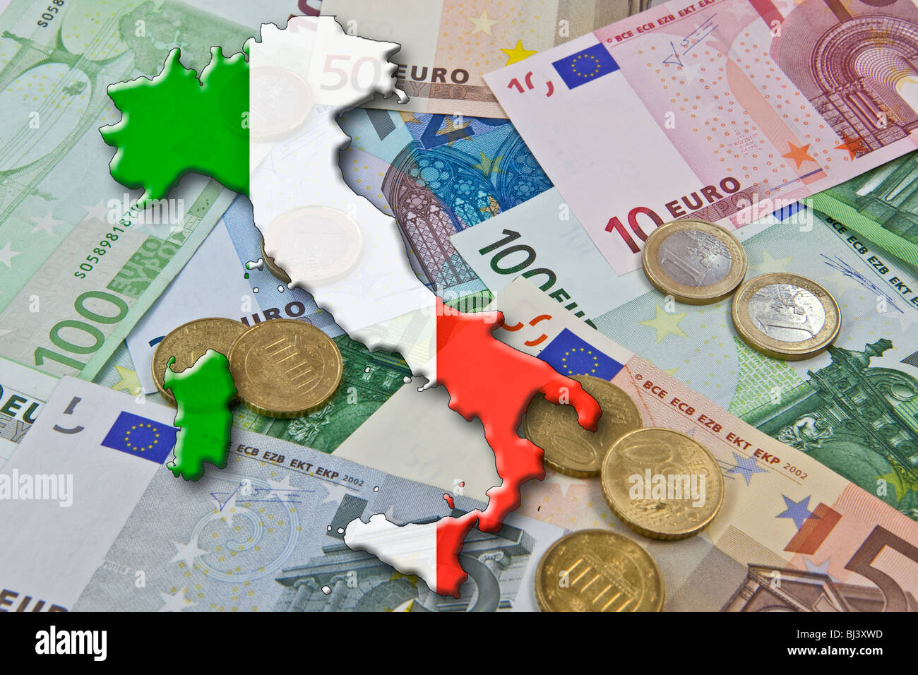 Euro and Italy, euro stability pact, Italy as a euro 'deficit sinner' Stock Photo