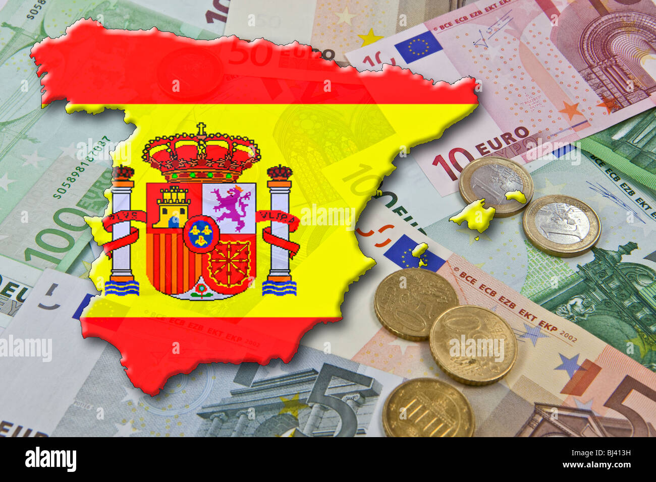 Euros and Spain, euro stability pact, Spain as a euro 'deficit sinner' Stock Photo
