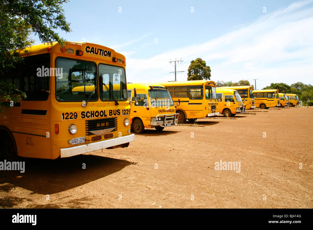 School buses on KangarooIsland, South Australia, Australia Stock Photo