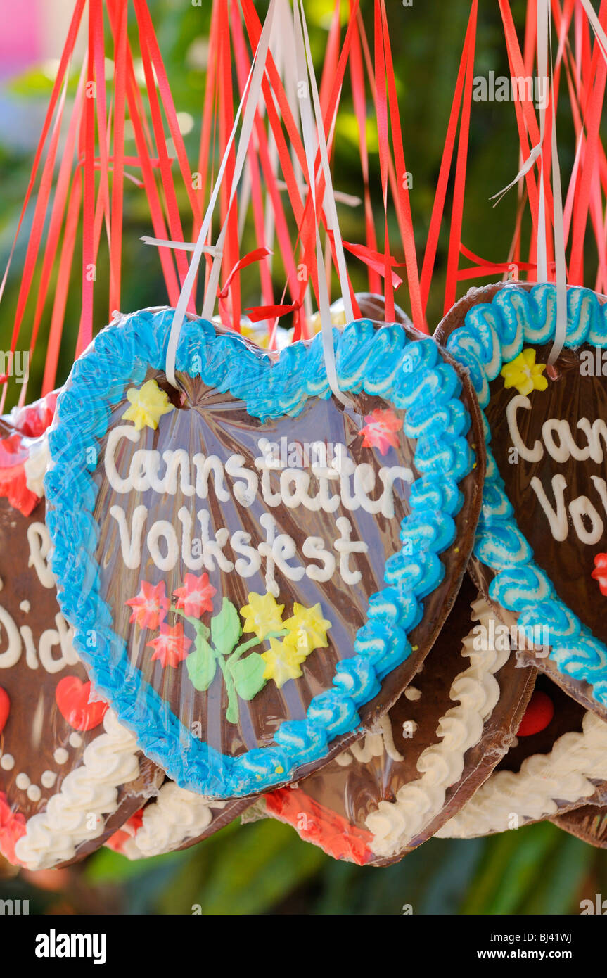 Gingerbread hearts, greetings from Cannstatter Wasen, Stuttgart Beer Festival, Stuttgart, Bad Cannstatt, Baden-Wuerttemberg, Ge Stock Photo