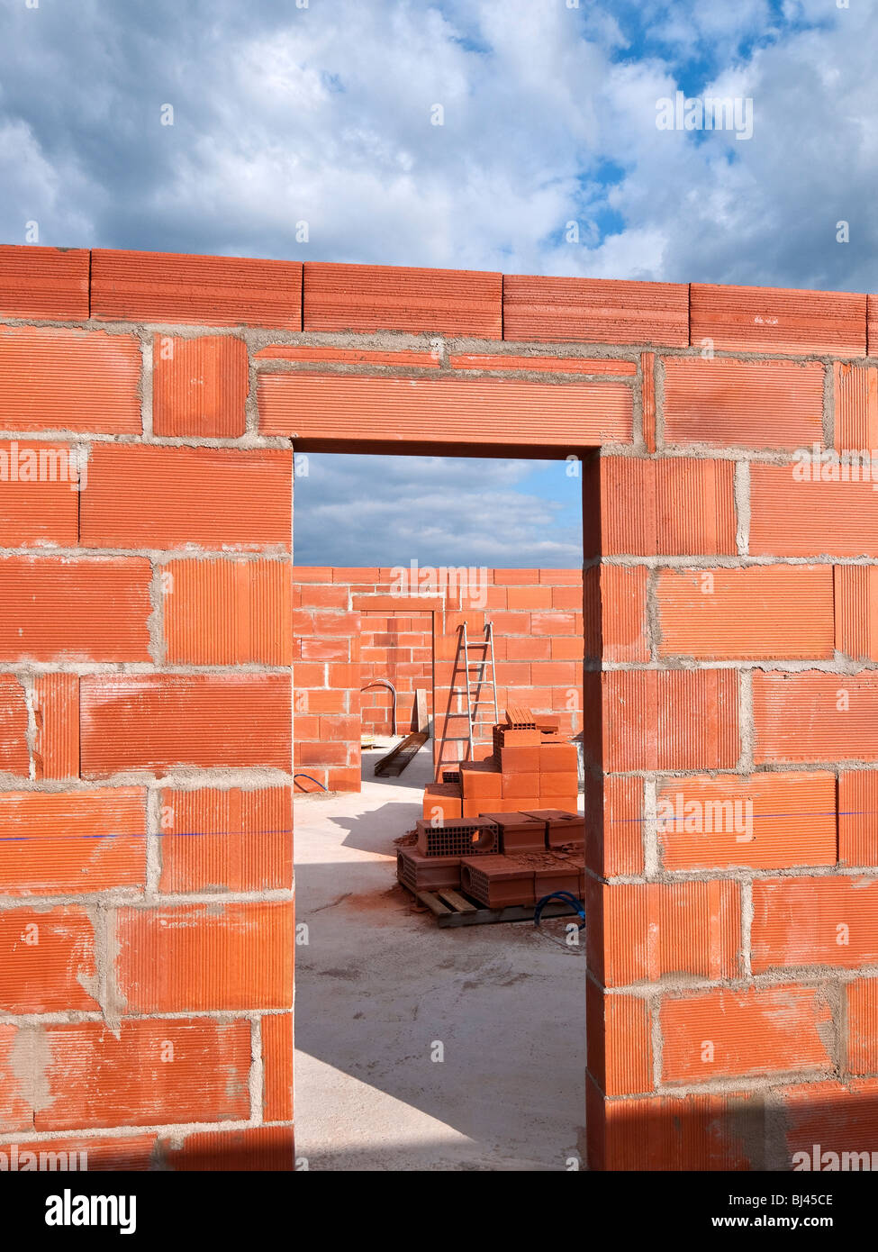 House construction using prefabricated fired clay blocks France Stock Photo Alamy