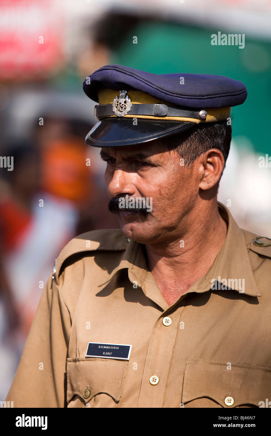 India, Kerala, Thrissur, Koorkancherry, Kerlalan male policeman in uniform Stock Photo
