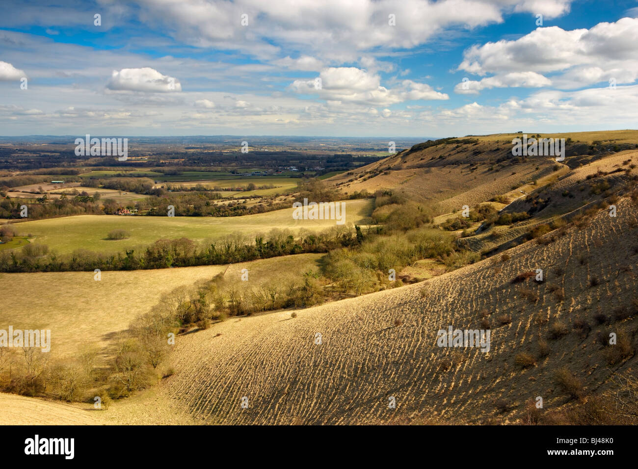 View from Ditchling Beacon looking toward the South Downs ridge Stock Photo