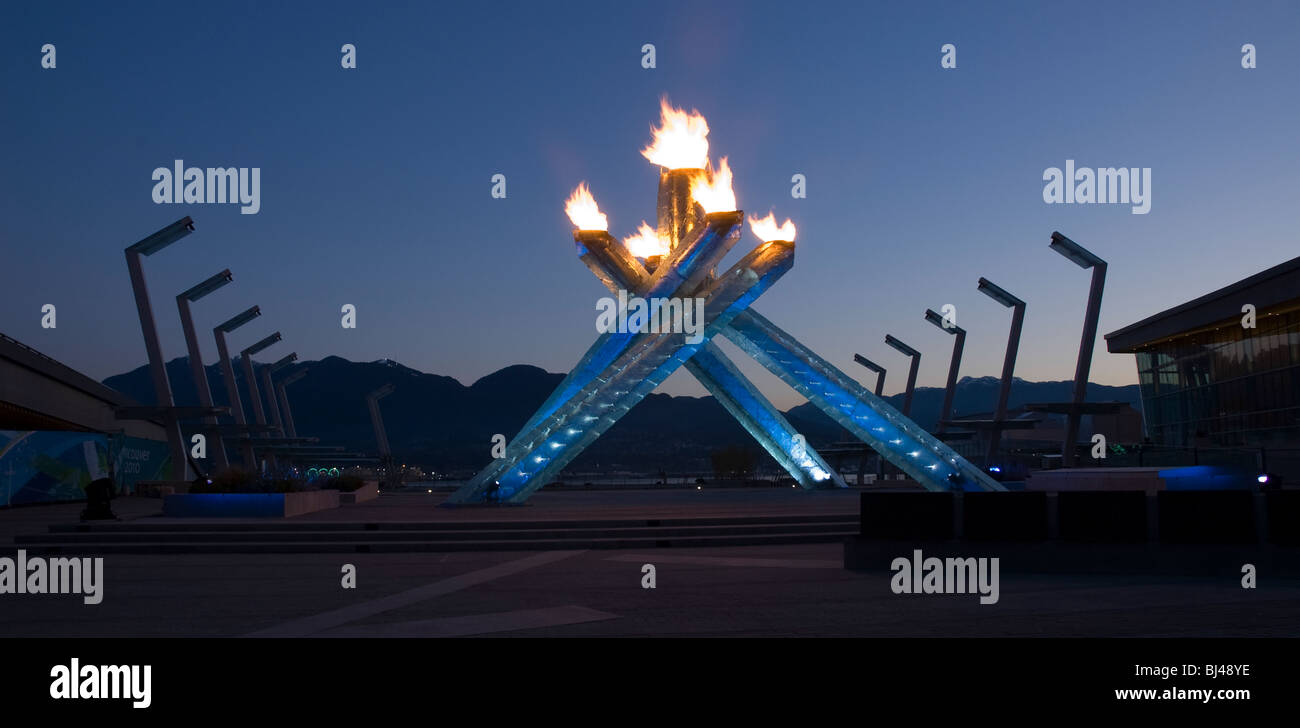 2010 Winter Olympic Cauldron and Flame, Vancouver, British Columbia, Canada. Photographed on a clear, blue-sky morning. Stock Photo
