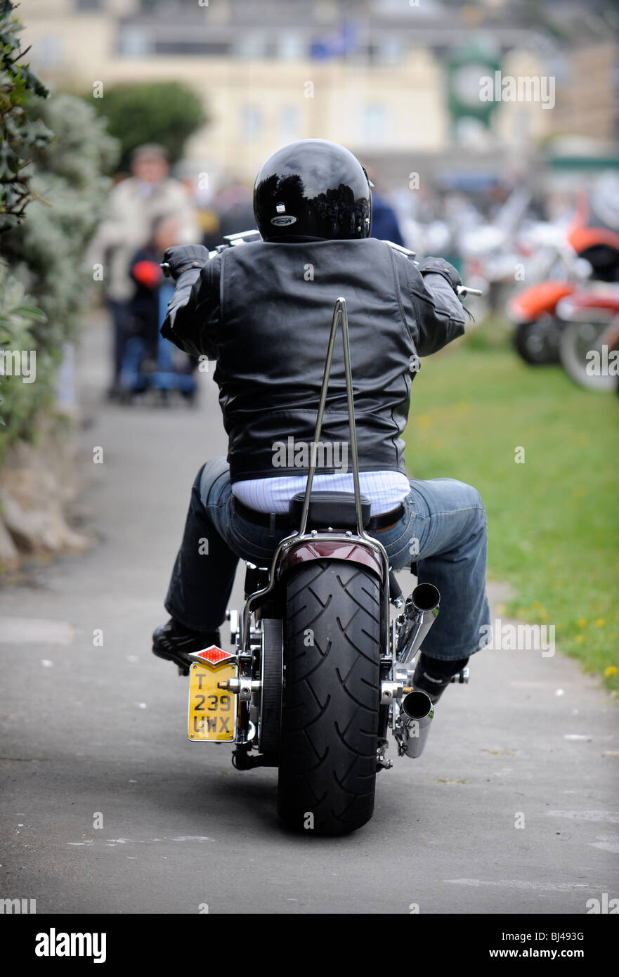 A biker arrives at a Harley Davidson motorbike rally in Weston-Super ...