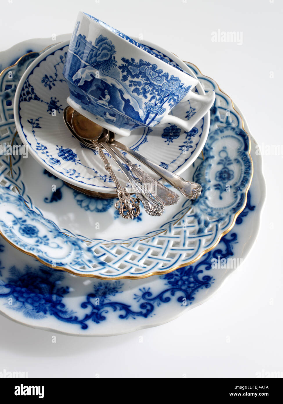 Blue and white antique china Stock Photo