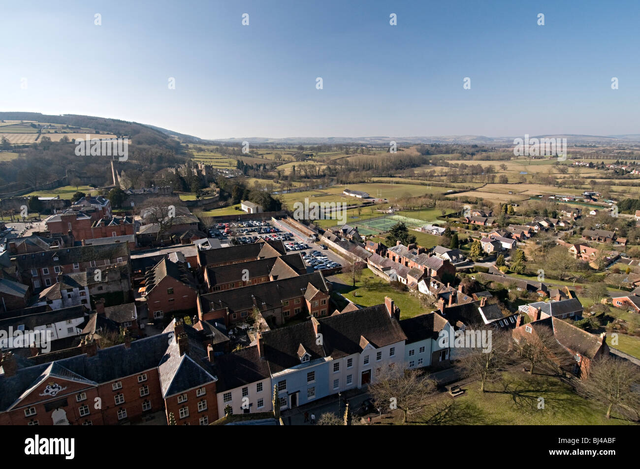 views over ludlow town in shropshire england which is an old tudor town