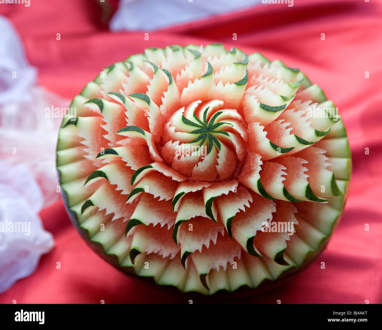 Intricately carved watermelons in Thailand Stock Photo Alamy