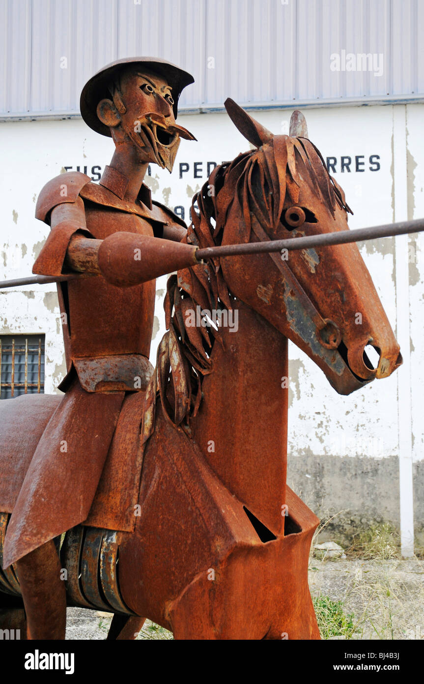 Don Quixote, metal sculpture, rust, Gata de Gorgos, Javea, Costa Blanca, Alicante province, Spain, Europe Stock Photo