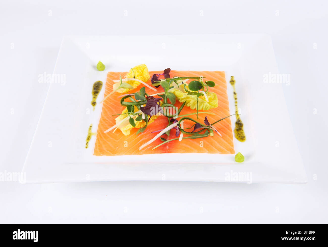 Sashimi Style Smoked Salmon Salad with Wasabi Stock Photo