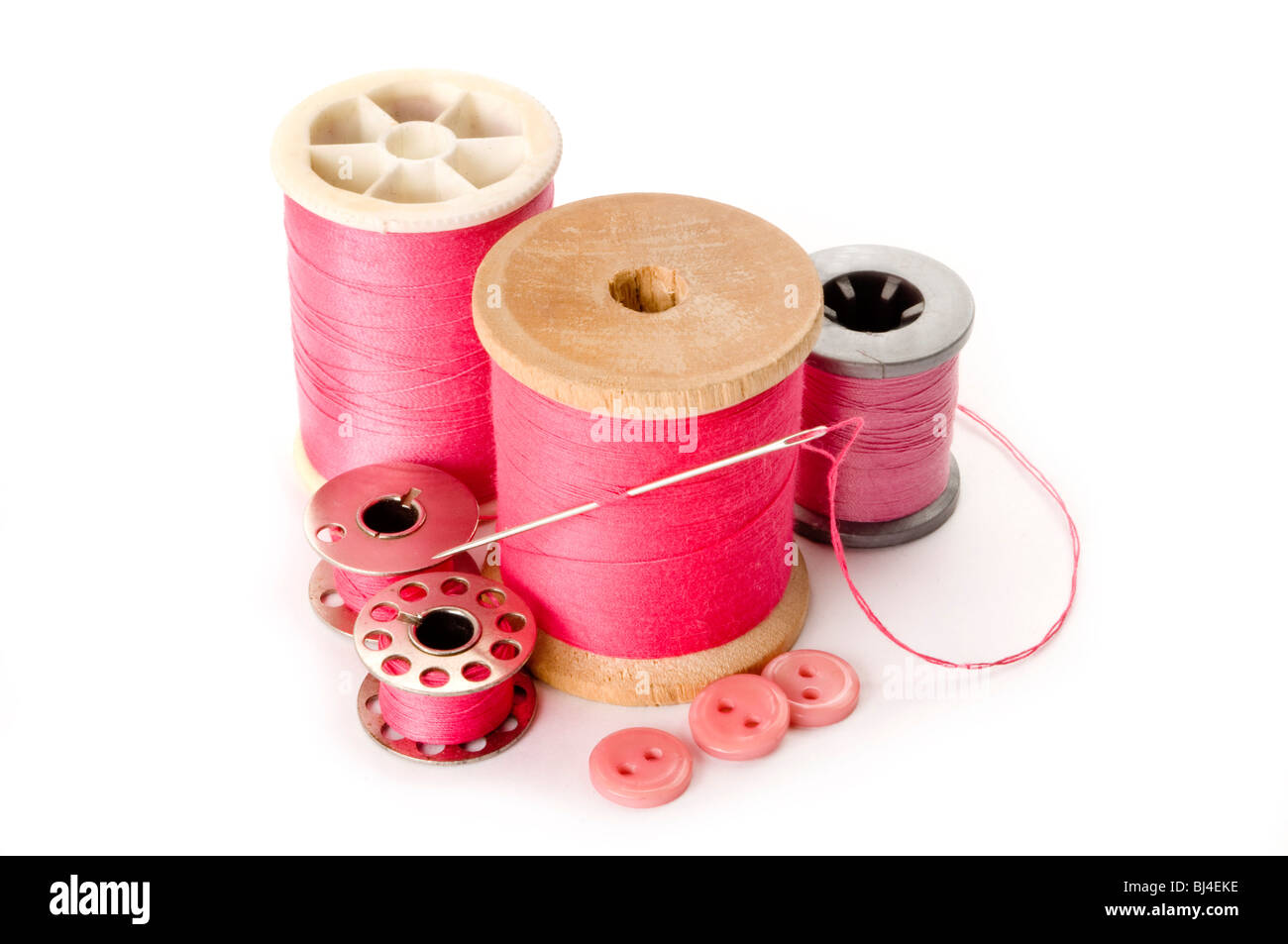 Assorted Sewing Threads Pink, Green and Gray in a Brown Wooden Bowl on a  White Background Stock Image - Image of needlework, pink: 192741535